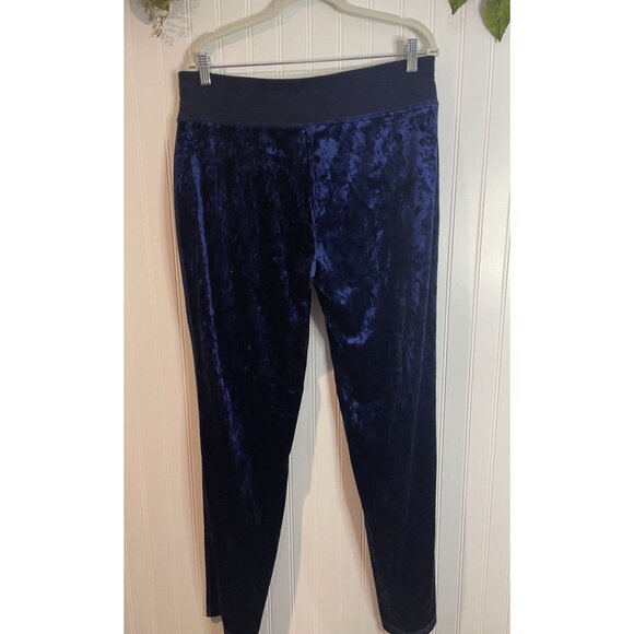 Calvin Klein Navy Crushed Velvet Lounge Pants Large Drawstring Waist - Picture 2 of 12